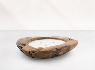 Teak schaal met kaars